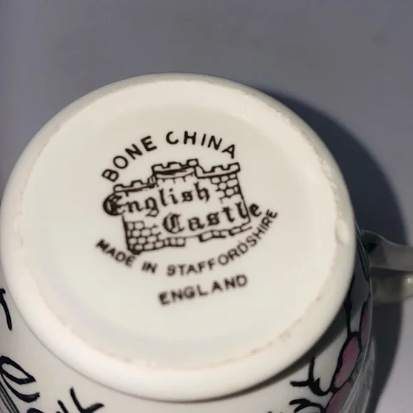 Staffordshire English Castle Teacup and Saucer, Vintage Bone‎ China MCM
